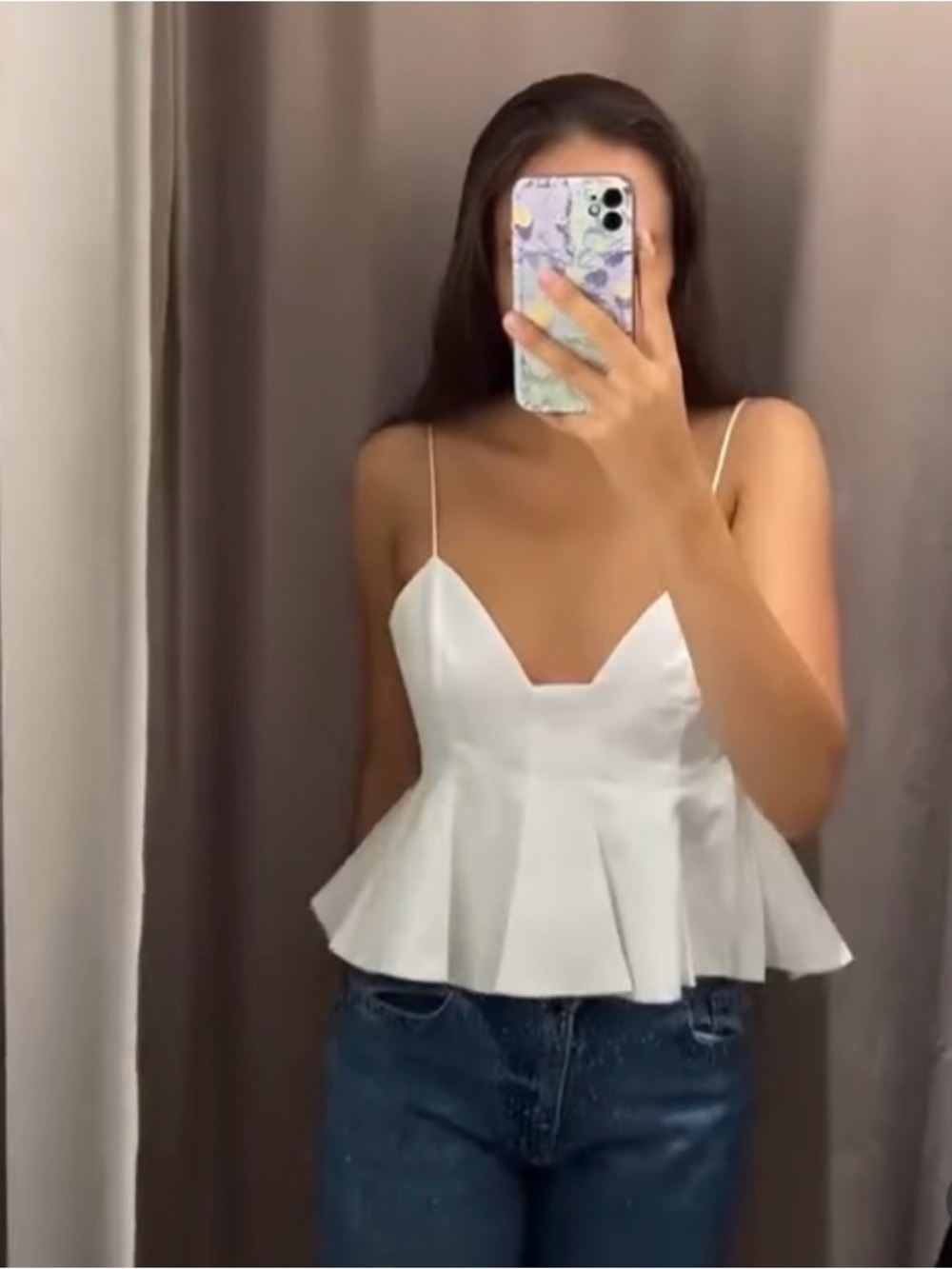 Zara White Spaghetti Strap cropped Peplum Top - Picture 8 of 16